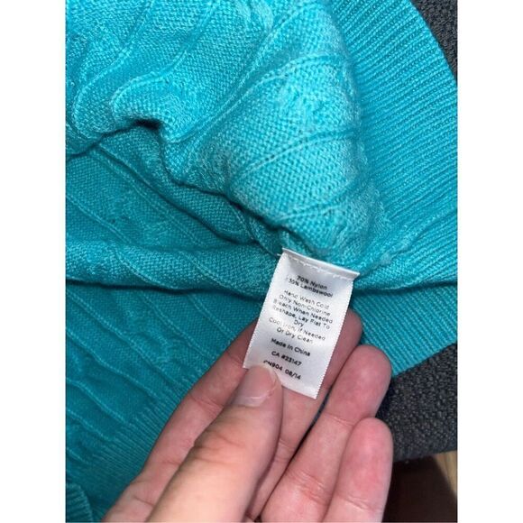 Women’s Talbots Teal Blue Lambswool Blend Cable Knit Sweater Large - Picture 5 of 5